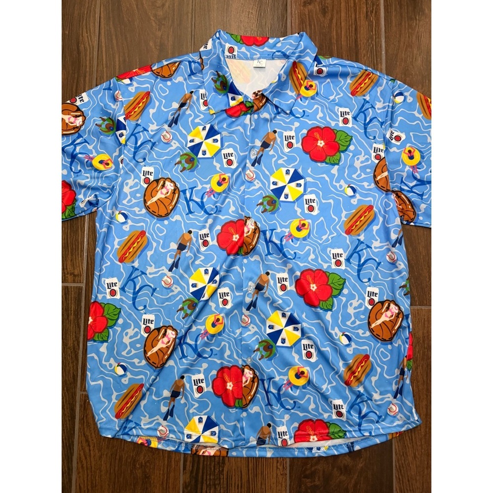 Kansas City Royals Miller Lite Beer Summer Pool Party Hawaiian Button Up‎ XL